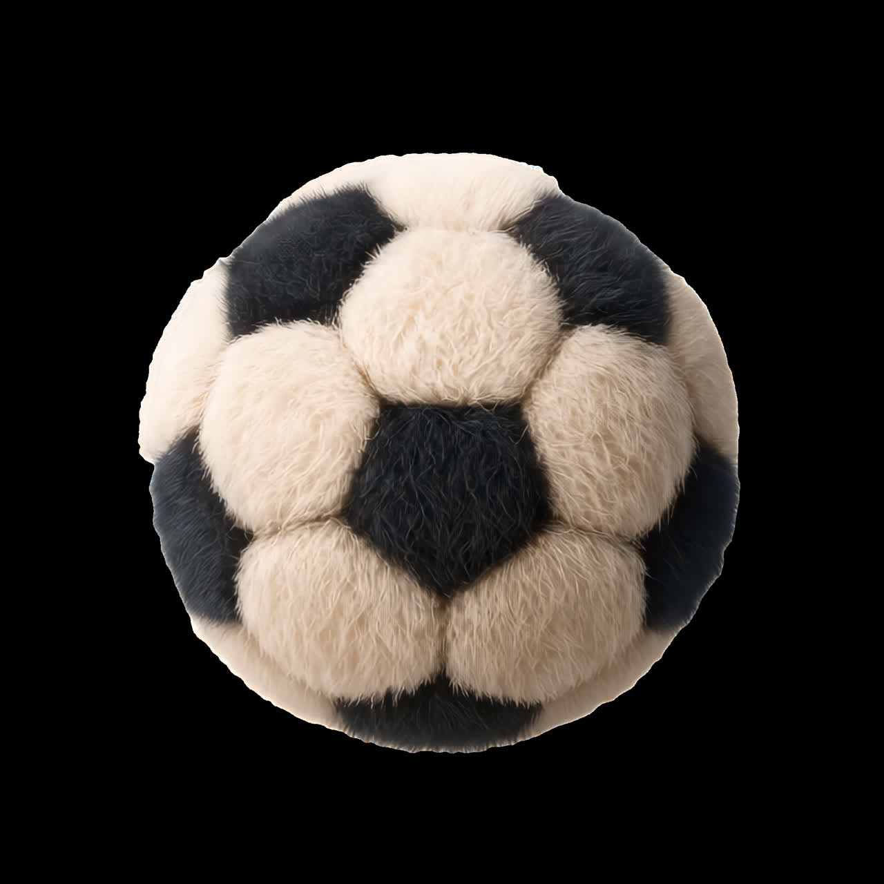 Asset animato con design di pallone da calcio peloso isolato, video 4K trasparente, canale alfa, ProRes 4444