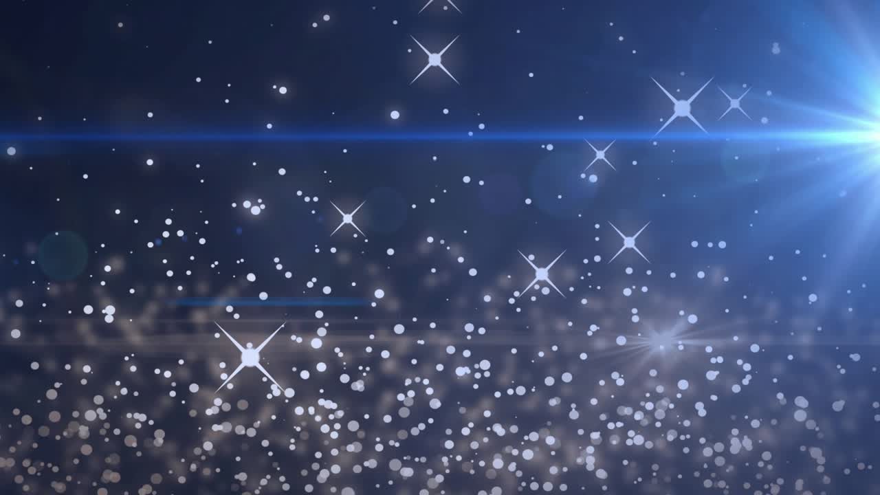 After loading dots drifting across blue gradient, flares pulsing forming looping space display