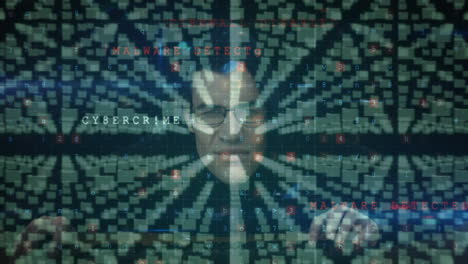 Animation of cyber attack warning over online security padlock and hacker