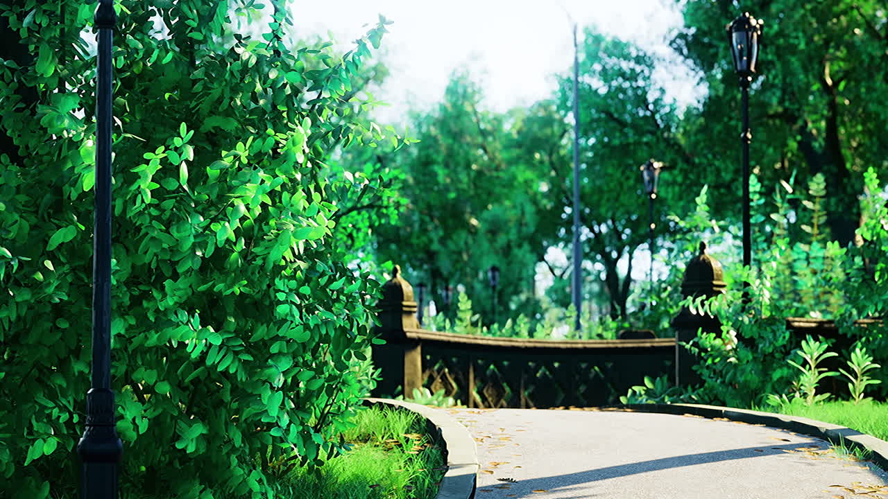 Lush green park pathway inviting visitors for a tranquil stroll in nature