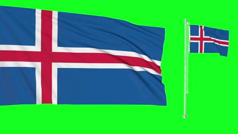 pantalla verde islanda dos banderas agitando el asta de la bandera islandesa animación 3d clave de croma