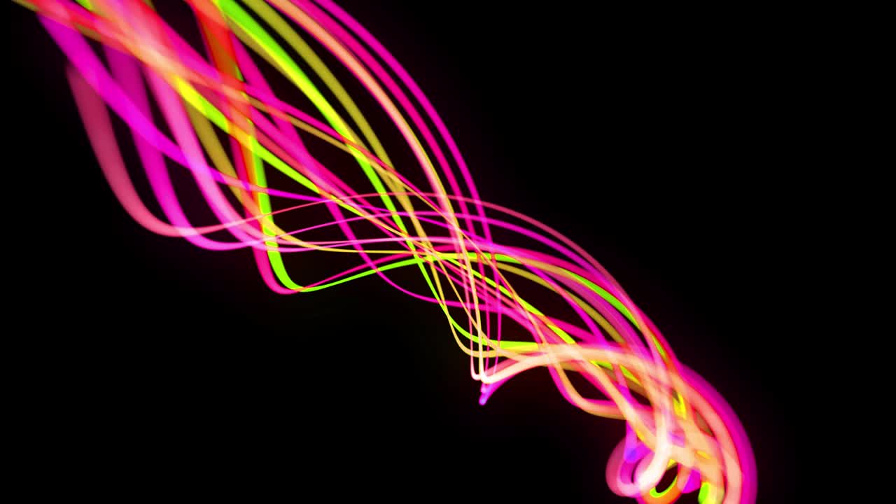 flujo de luz bg en 4k. fondo en bucle abstracto con rastros de luz, flujo de líneas de neón verde rojo amarillo en el espacio se mueven para formar formas en espiral. diseño de movimiento moderno de moda efecto de luz de fondo