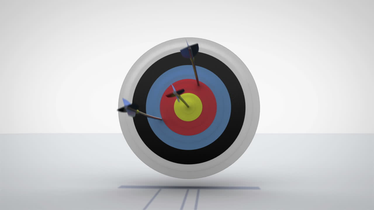 flechas volando hacia el tablero de dardos y golpeando el objetivo