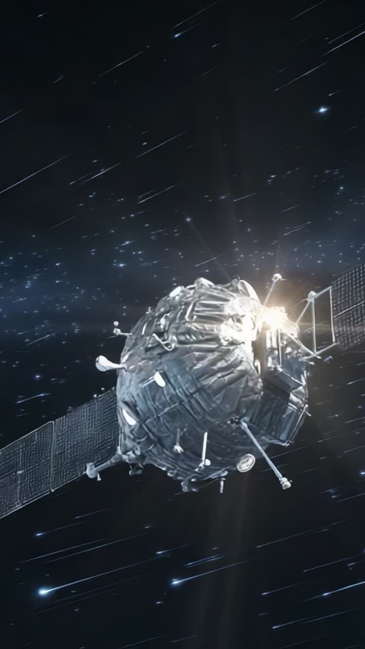 A Stunning View of a Futuristic Satellite Orbiting in the Vastness of Space, Capturing the Beauty of Galactic Motion and Cosmic Wonders