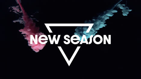 animation of new season text over pink and blue clouds