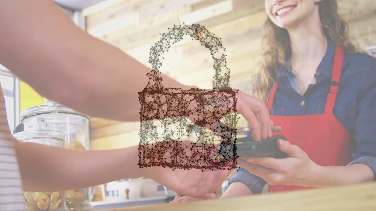 결제 터미널을 사용하는 사람들에 대한 네트워크 보안  ⁇ 락의 애니메이션