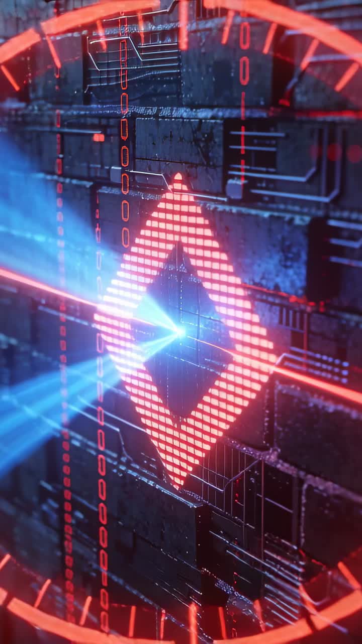 Futuristisk digital grænseflade med glødende diamant og binær kode