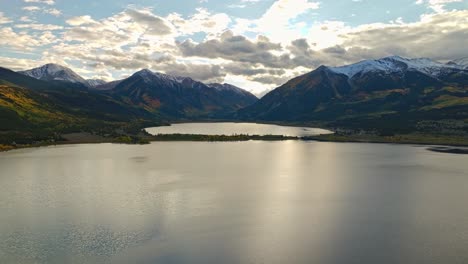 aerial view of a mountain lake in autumn