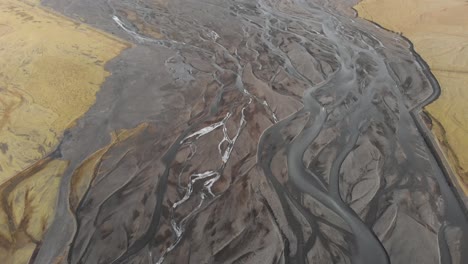 aerial shot of a glacial river system in iceland showing unique patterns