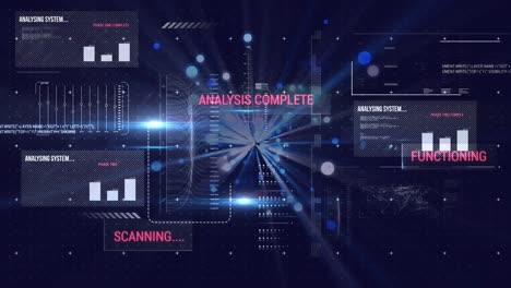 animation of data processing and light trails on black background