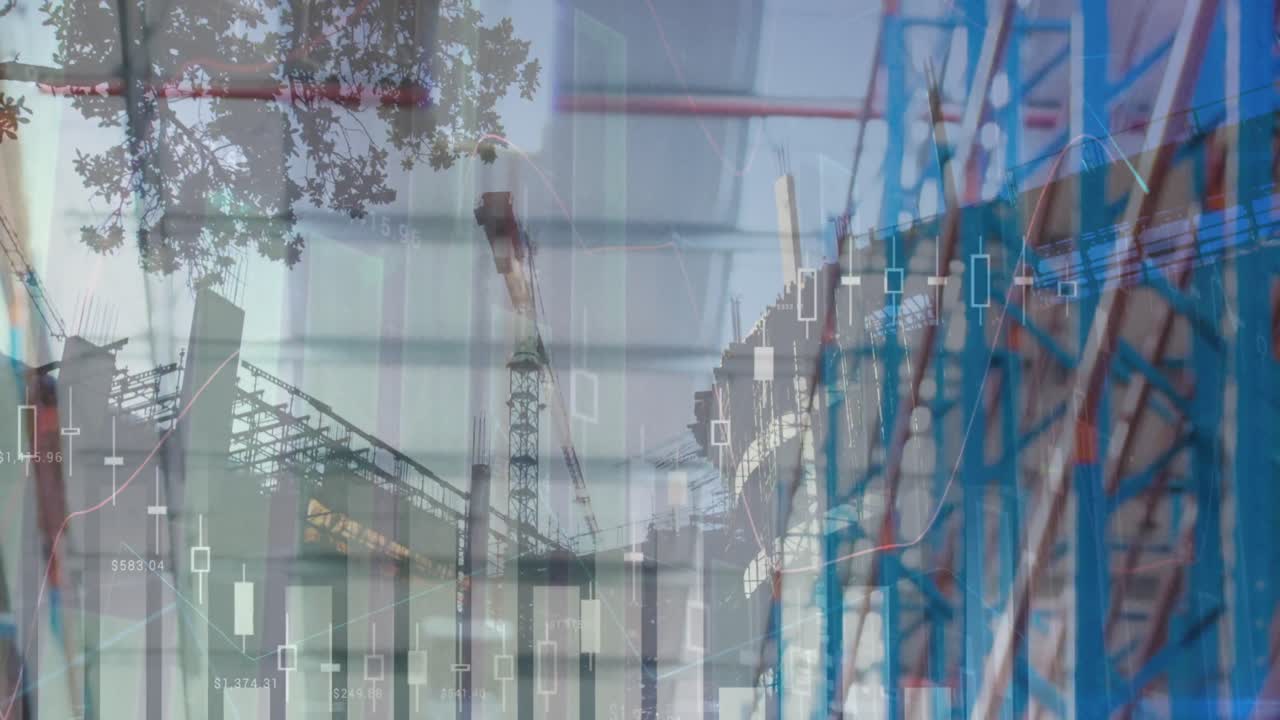 건설 현장에서 금융 데이터 처리의 애니메이션