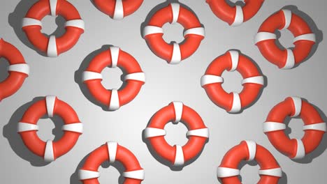 video 3 d illustration of many red and white floats, top view isolated on white background
