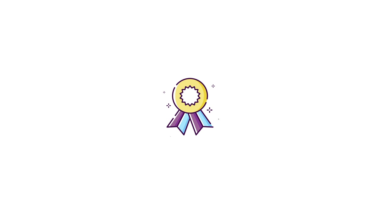 Animated Award Ribbon with Sparkling Effect on White Background
