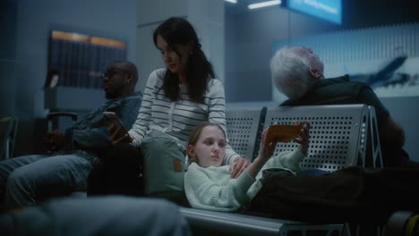 family waiting at airport