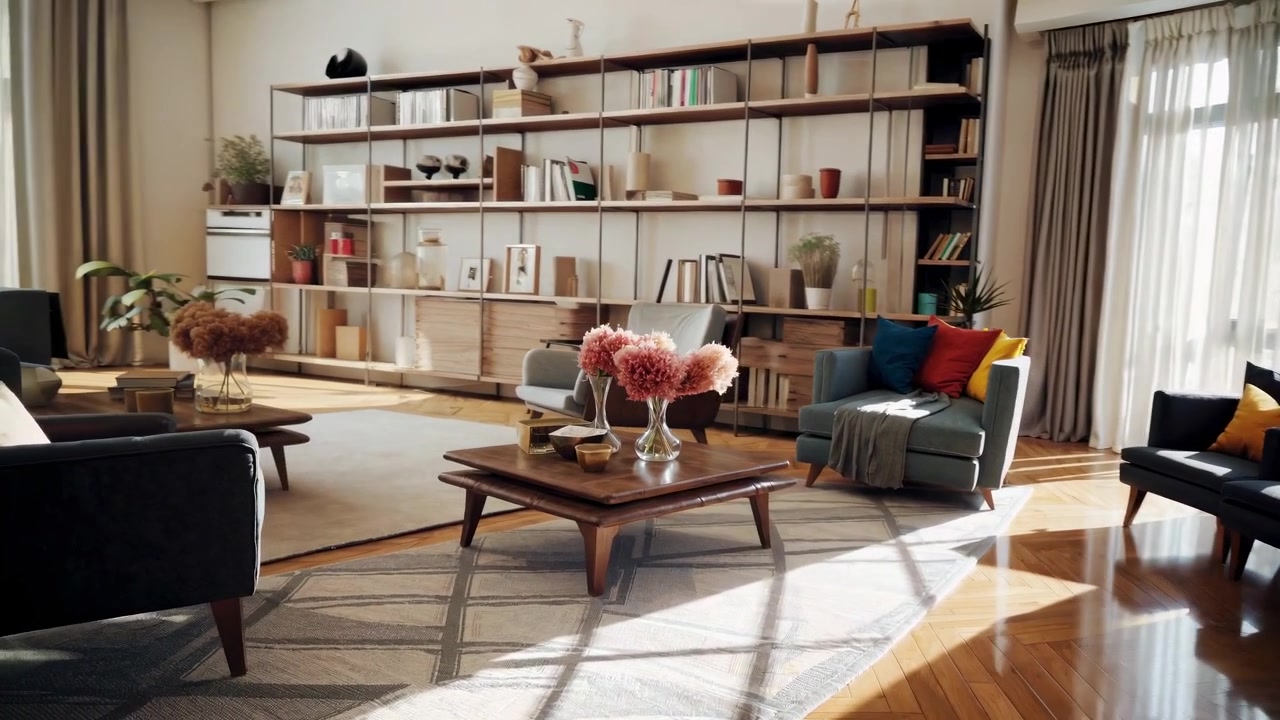 Modern Living Room Interior with Stylish Furniture and Natural Sunlight