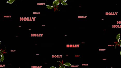 Animation-of-holly-text-in-repetition-over-christmas-wreath