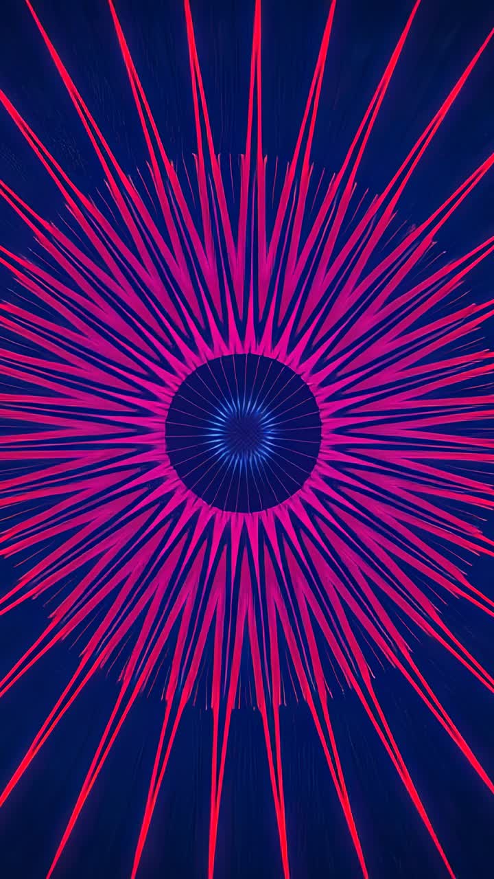 Vertical video: Starting pink rays expanding around blue core on blue background, forming starburst