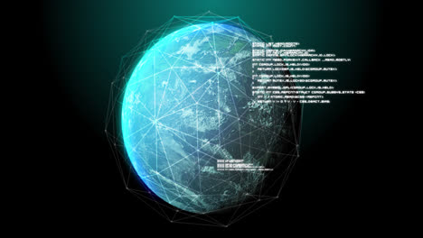 animation of globe, connections and data processing on black background