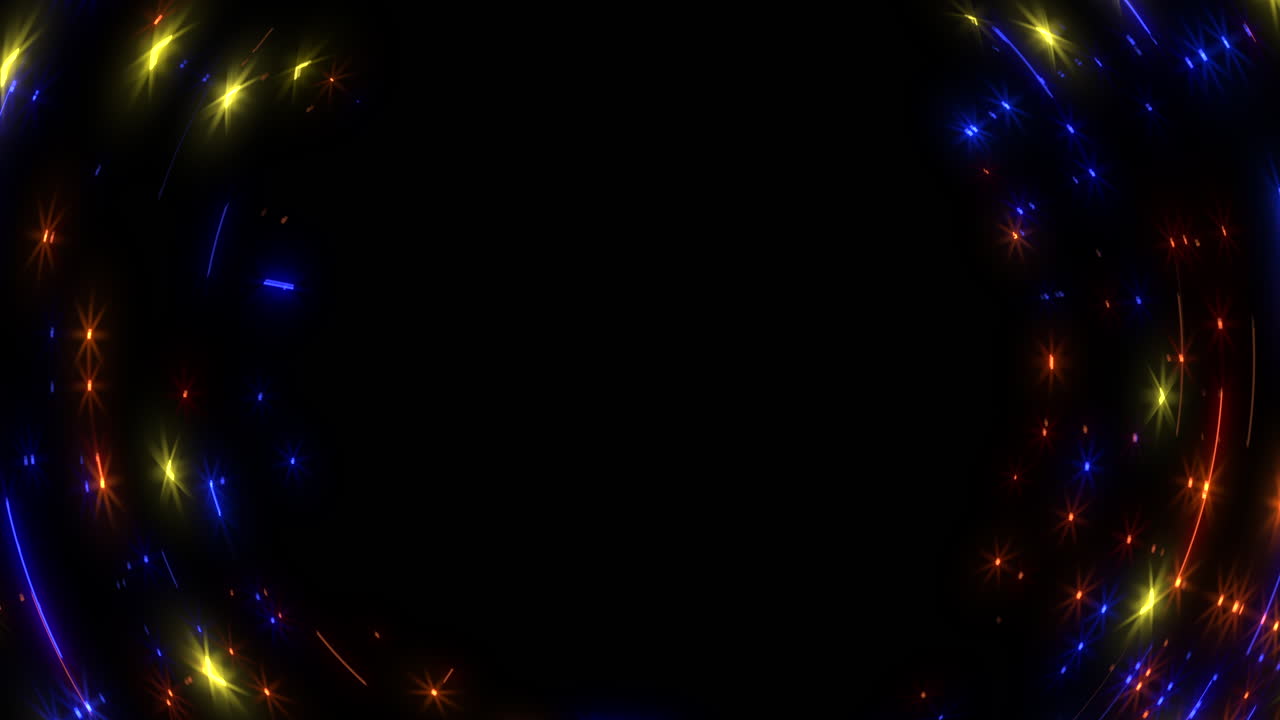 In this image, a captivating circular pattern of vibrant lines and floating dots creates a dynamic visual effect, with the lines spiraling around a central point