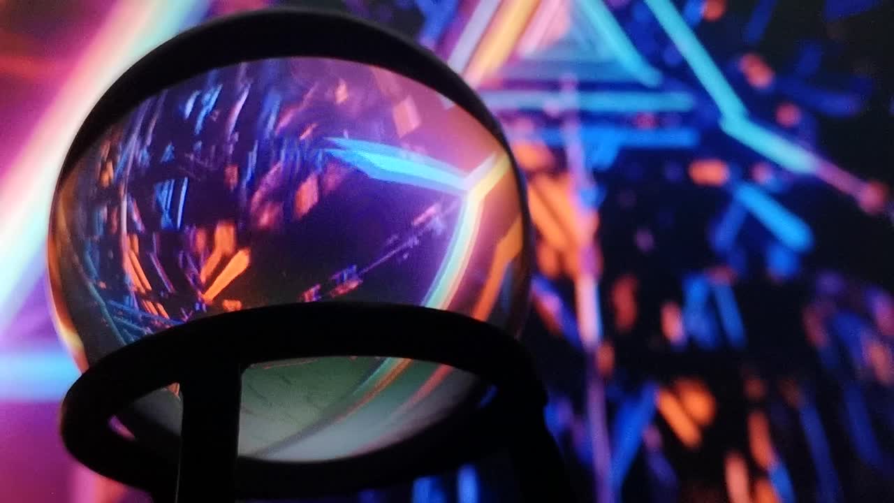 수정 구슬 무한한 미래의 빛 터널 디지털 소용돌이 사이버 펑크 효과