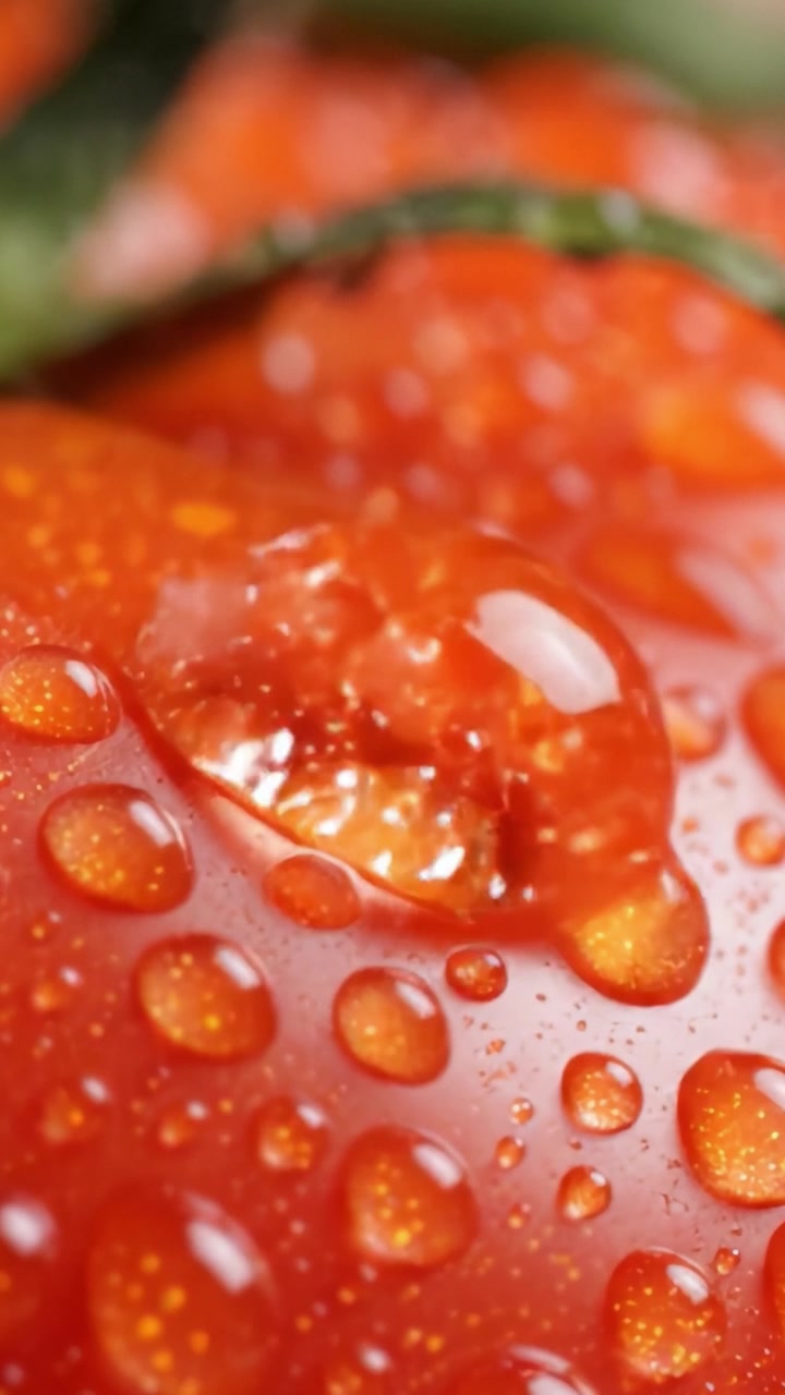 Primo Piano di Pomodori Maturi Coperti da Goccioline d'Acqua Fresca, Mostrando il Loro Colore Rosso Vibrante e la Lucentezza Naturale, Evidenziando la Succosità e la Freschezza dei Prodotti