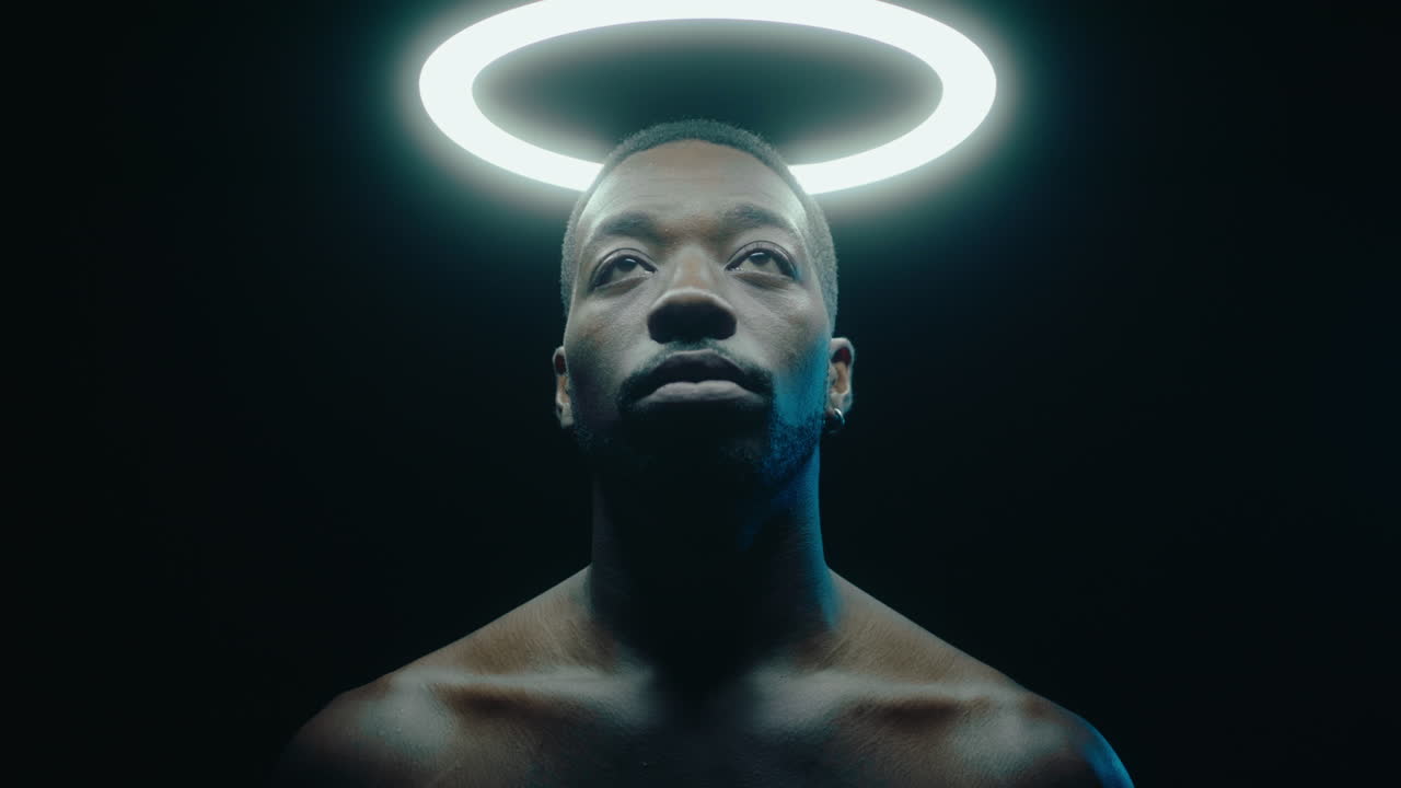 Shirtless African American Man with Ring Light Nimbus