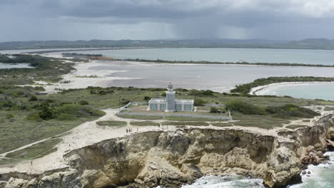 hermoso punto de interés aéreo del faro faro morrillos encaramado en los acantilados de piedra caliza de cabo rojo en puerto rico