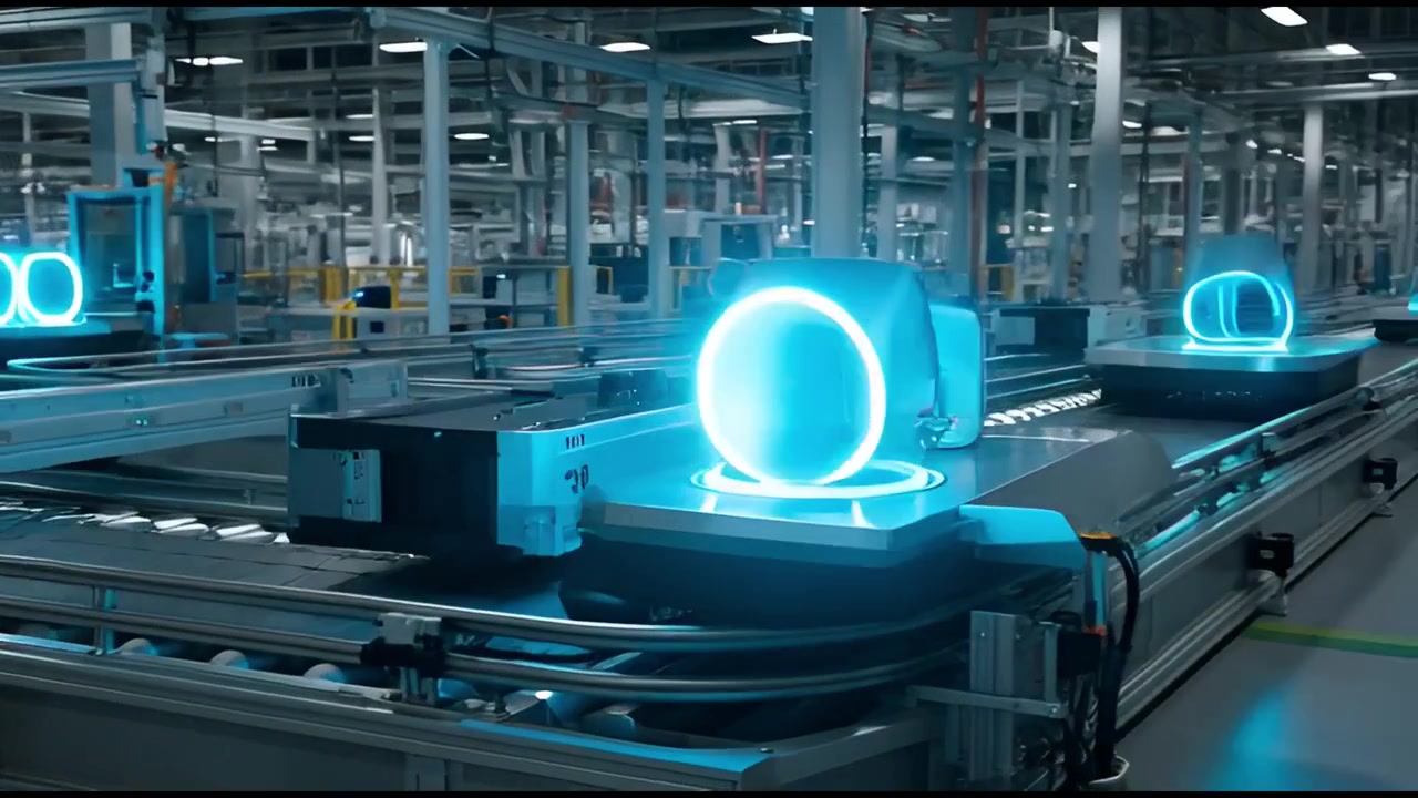 Automated Robotic Assembly Line in Modern High-Tech Factory