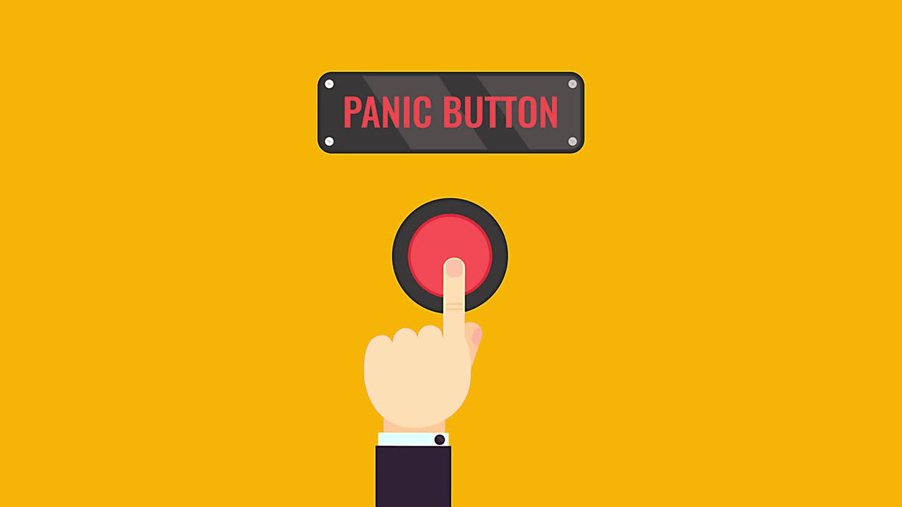 pulsando el botón de pánico con la mano animación de dibujos animados sin costuras