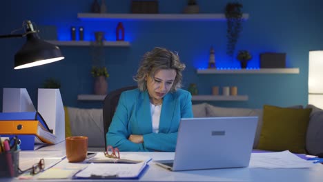 home office worker woman has stomachache.