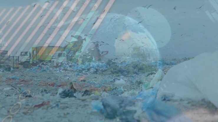 Animation of data processing over rubbish dump