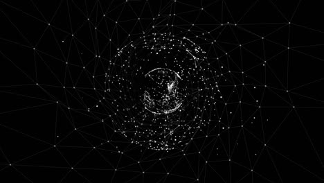 animación del globo con conexiones sobre el espacio digital negro