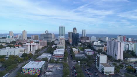 4k aerial video of waterfront downtown of st petersburg, florida on central avenue from 4th street and 7th street