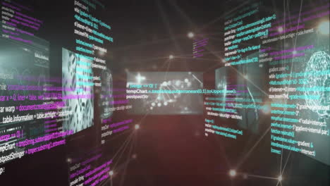 animación del procesamiento de datos y la red de conexiones sobre fondo negro