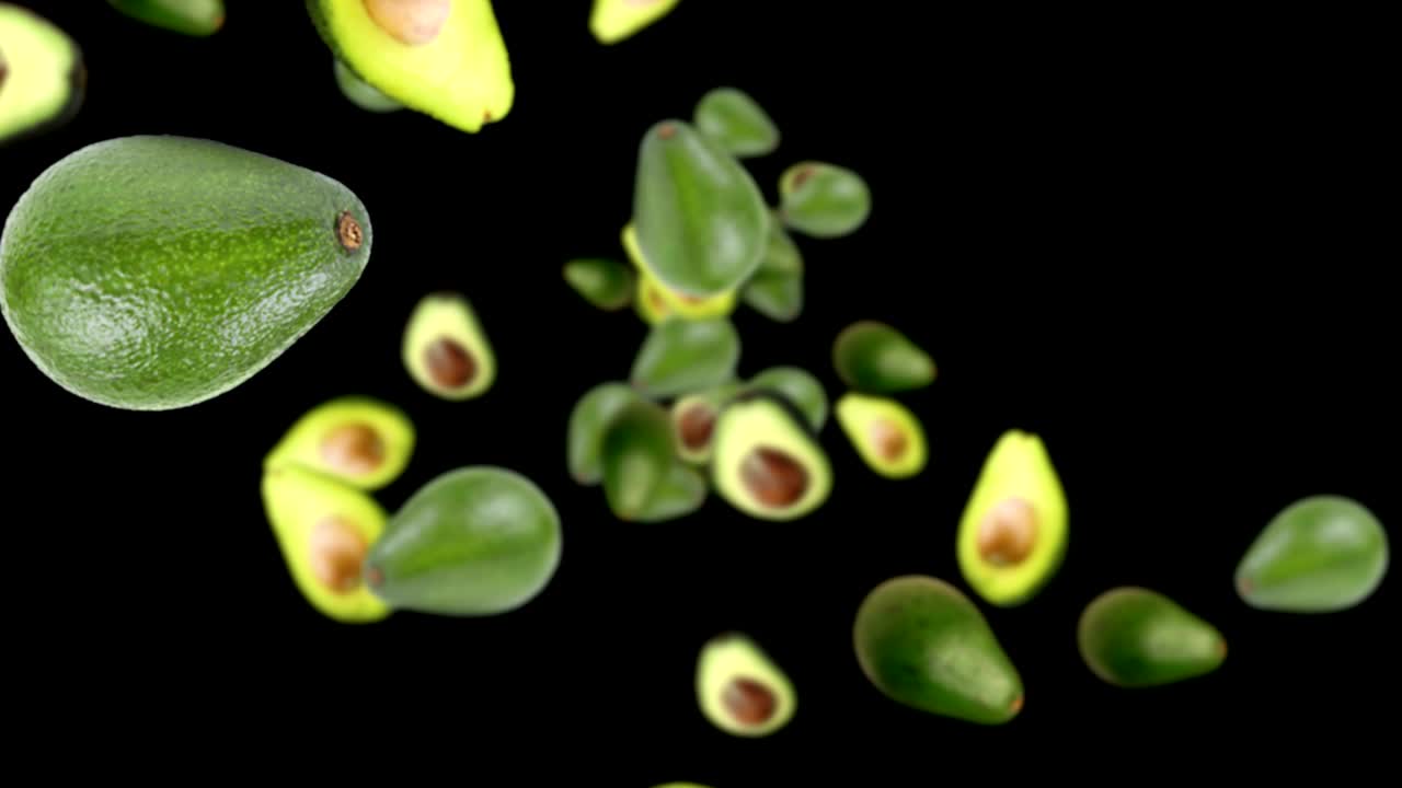 Sfondo con Avocado che cadono, Loop, con Canale Alfa