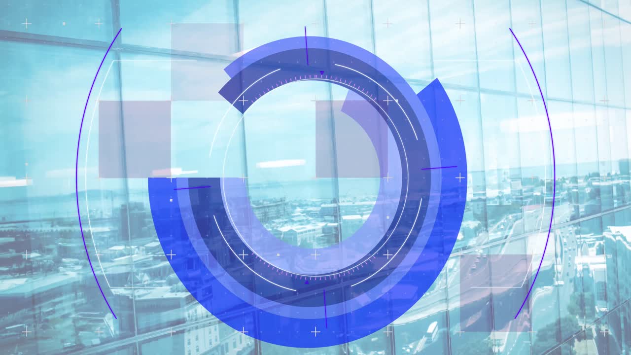 도시 풍경 위의 금융 데이터 처리 애니메이션