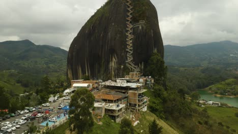 Birds-Eye-View-of-Steps-Going-Up-Guatape-Rock,-Colombia