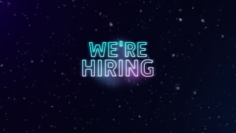 animation of we''re hiring text over snow falling