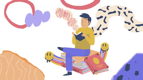 hombre leyendo libros en estilo abstracto