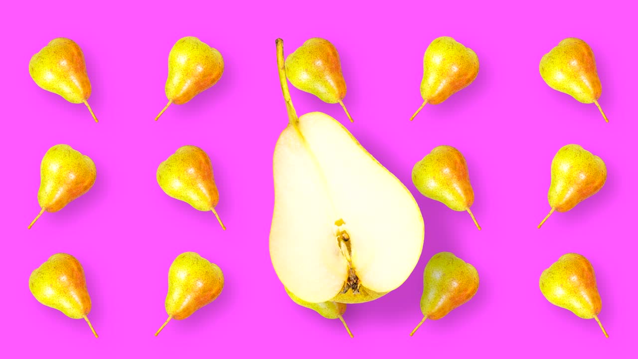 película de animación con frutas en movimiento y giratorias