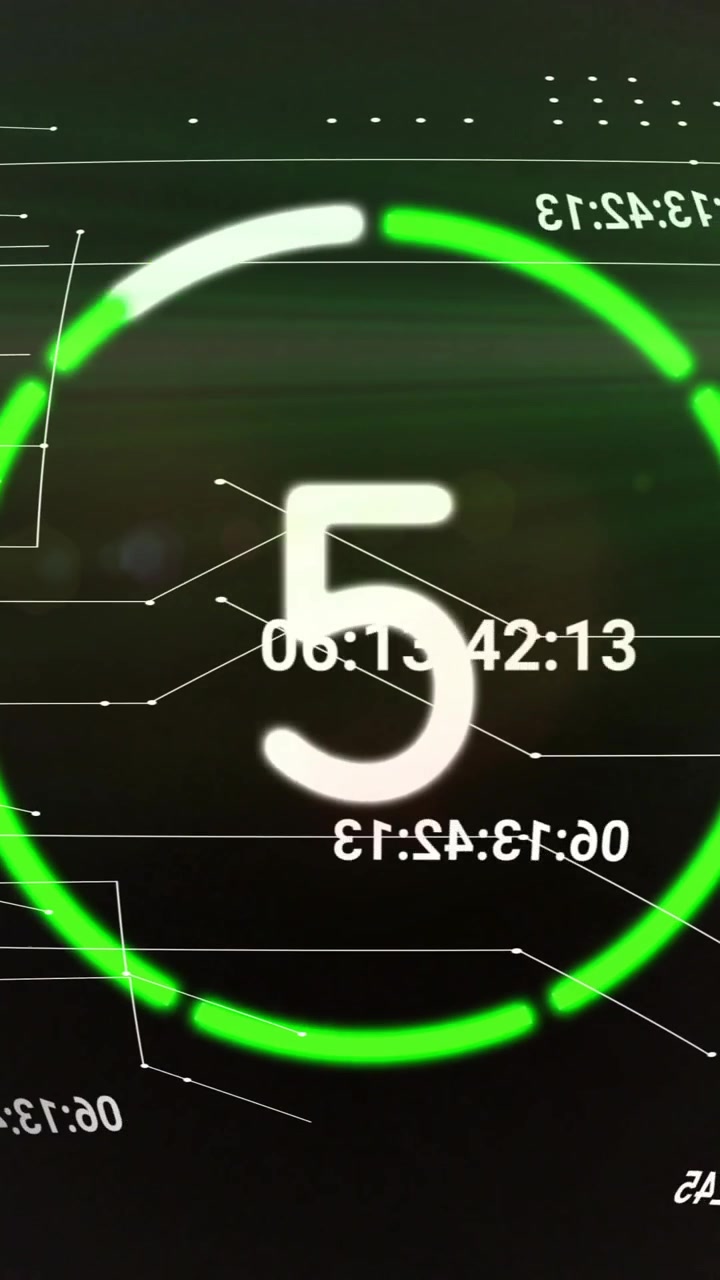 Animation of countdown to midnight in circle on black background