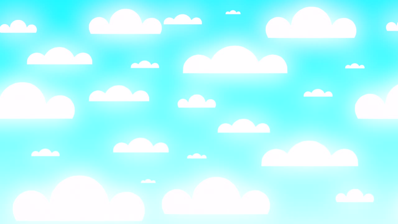 재미있는 종이 구름과 함께 밝은 파란 여름 하늘의 4k 3d 애니메이션.