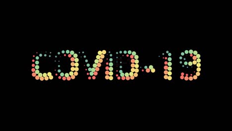 diseño de movimiento colorido con fondo matte alfa. patrón de puntos coloridos en texto covid-19.