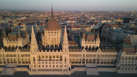 aerial tracking shot about hungarian parliament, the house of the nation