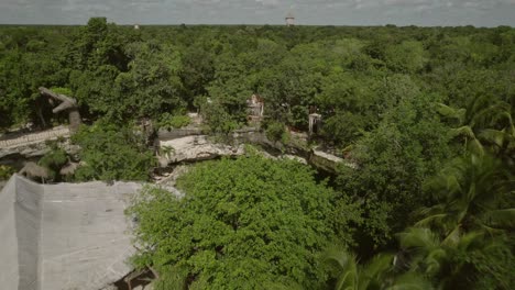 aerial drone shot of a old village in the forest of costa rica