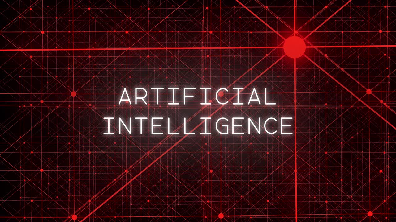 ominous, red glowing conectado web de animación de inteligencia artificial