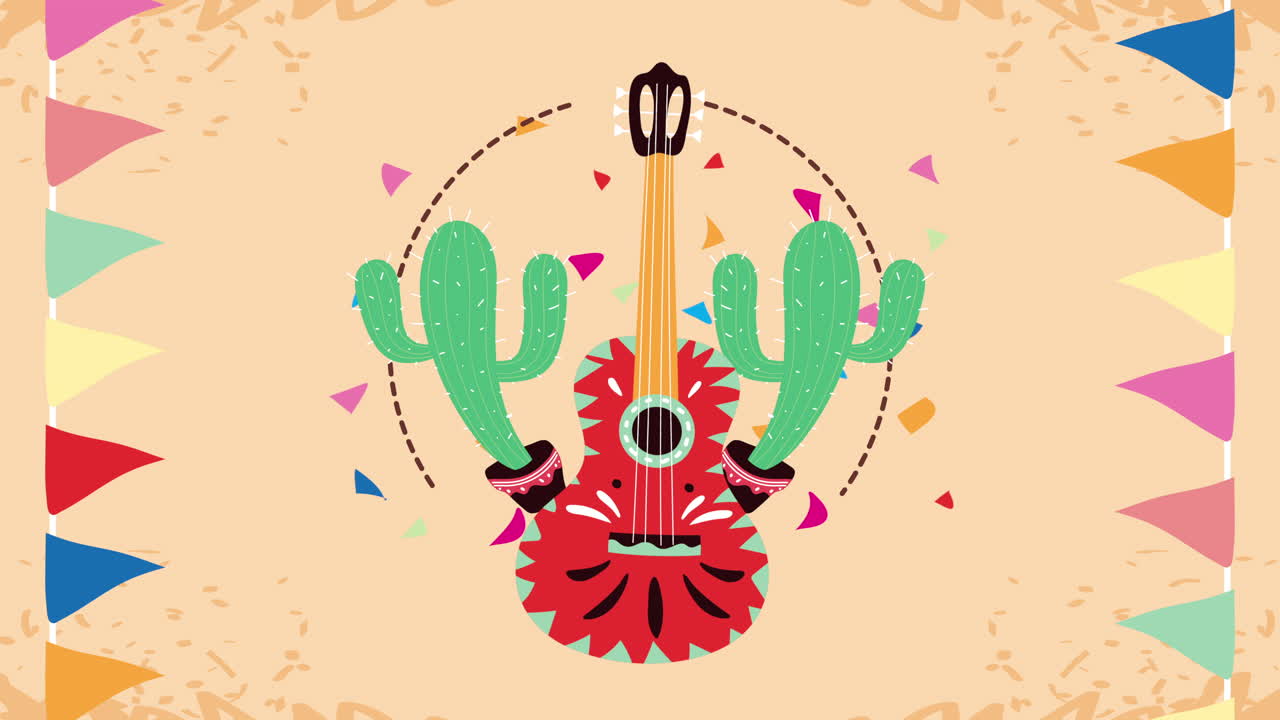 guitarra de fiesta mexicana con cactus