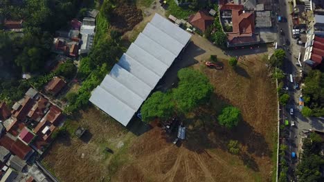 Sitio-De-Construcción-De-Fábrica-Tráfico-Vista-De-Pájaro-Drone-Shot-Bogor-Indonesia