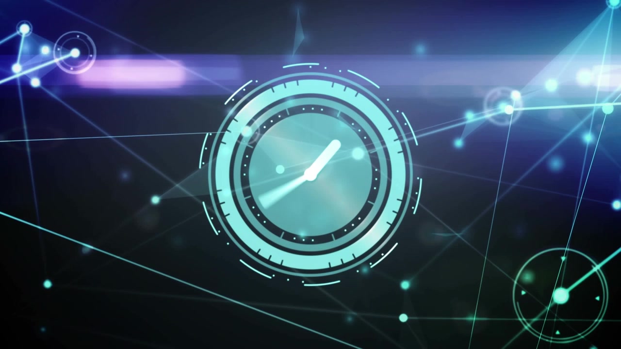 Animation of clock over network of connections with spots