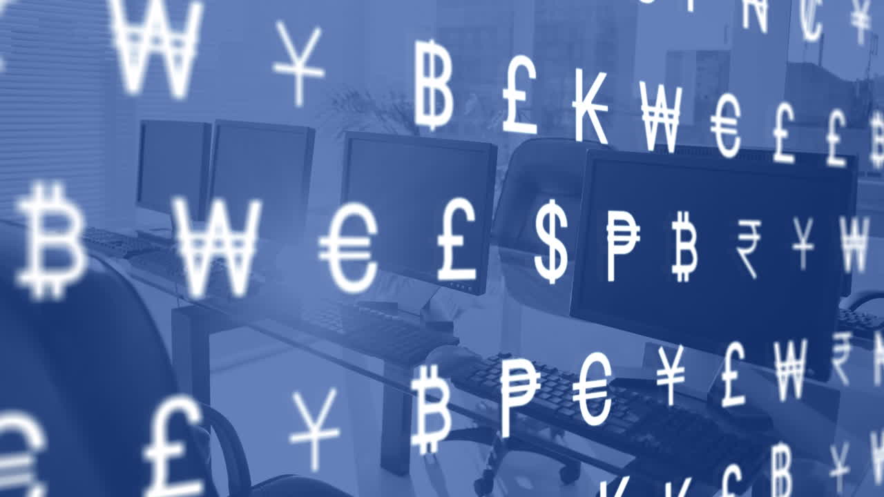 사무실의 컴퓨터를 통해 통화 및 데이터 처리의 애니메이션